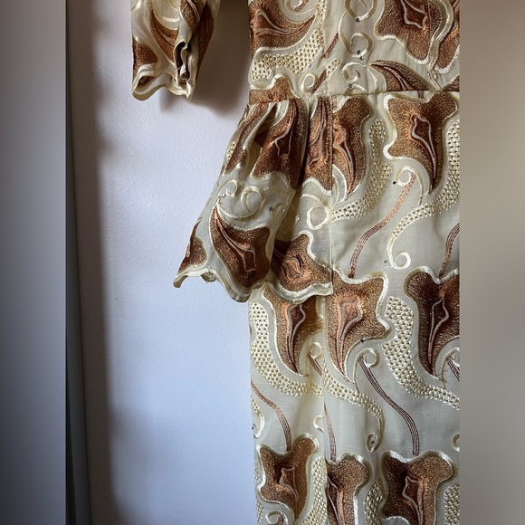 Handmade elegant women’s special occasion peplum gown in brown yellow Size S - Picture 4 of 14